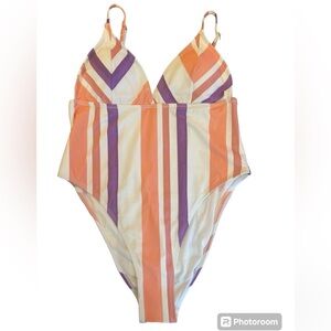 NWT Cupshe One-Piece Striped Women’s Swimsuit, Size L.